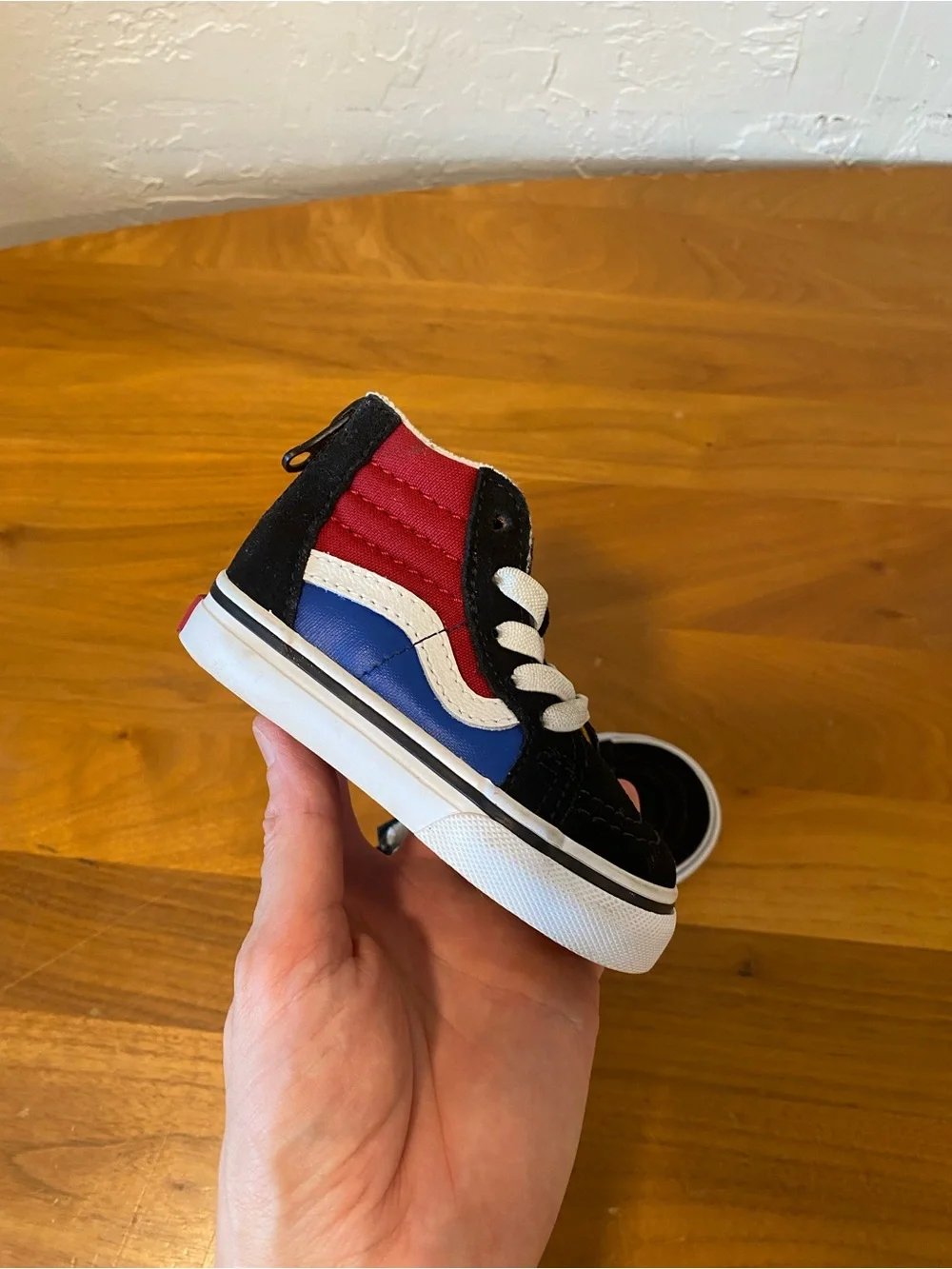 Vans Baby High-Top Skate Shoe in Black, Red & Blue